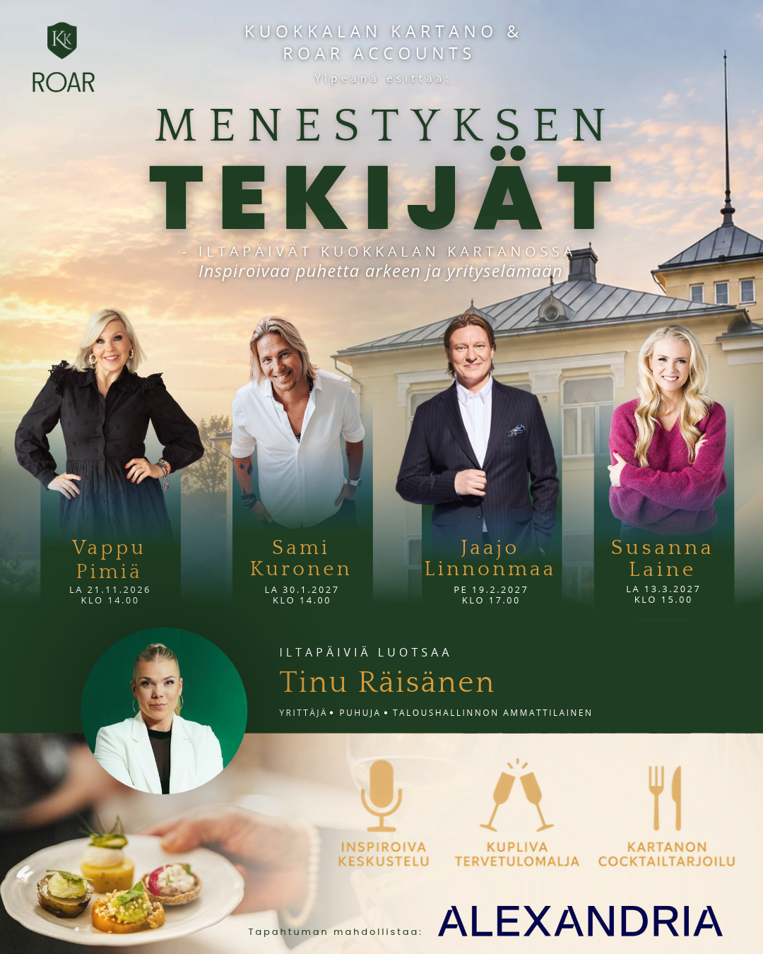Menestyksen tekijät -iltapäivät Kuokkalan Kartanossa!